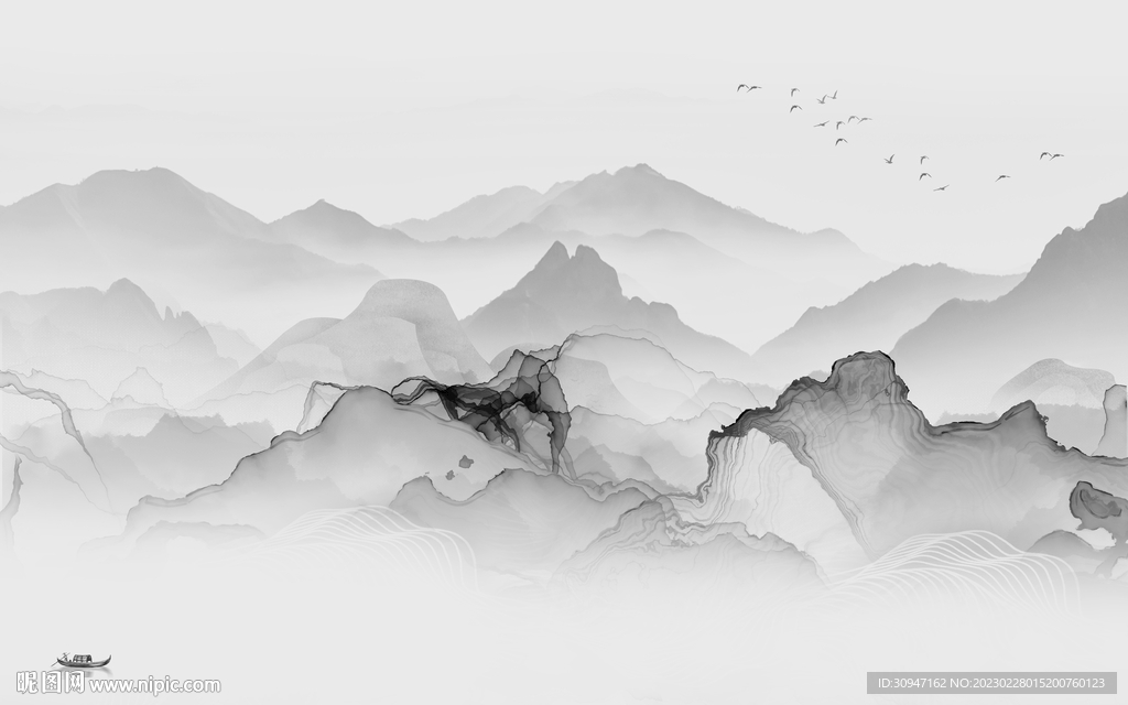 高雅 灰色意境山水 TiF分层