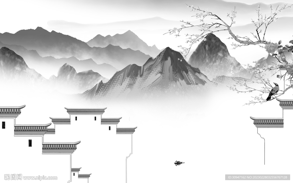 高档 客厅灰色山水 TiF分层