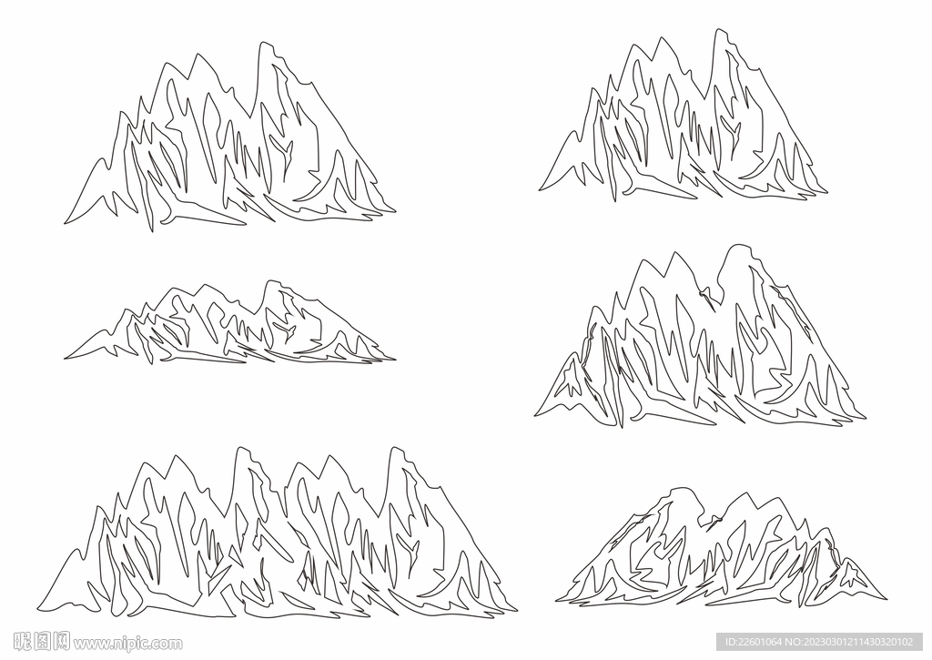 山峰线稿设计AI矢量图