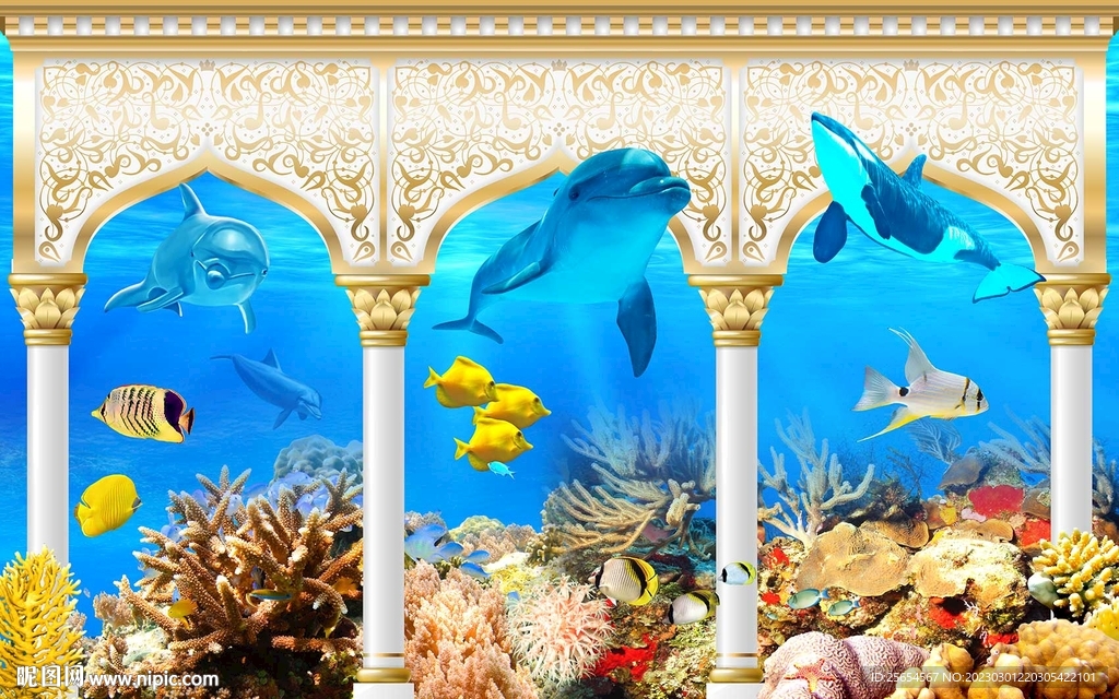 海底世界3d宫殿罗马柱背景墙