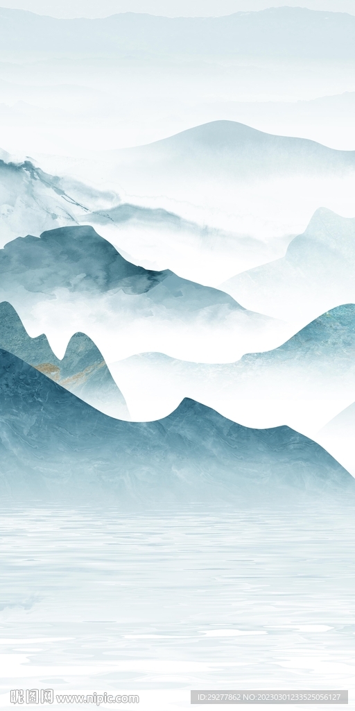 蓝色 山水意境玄关 TIF分层