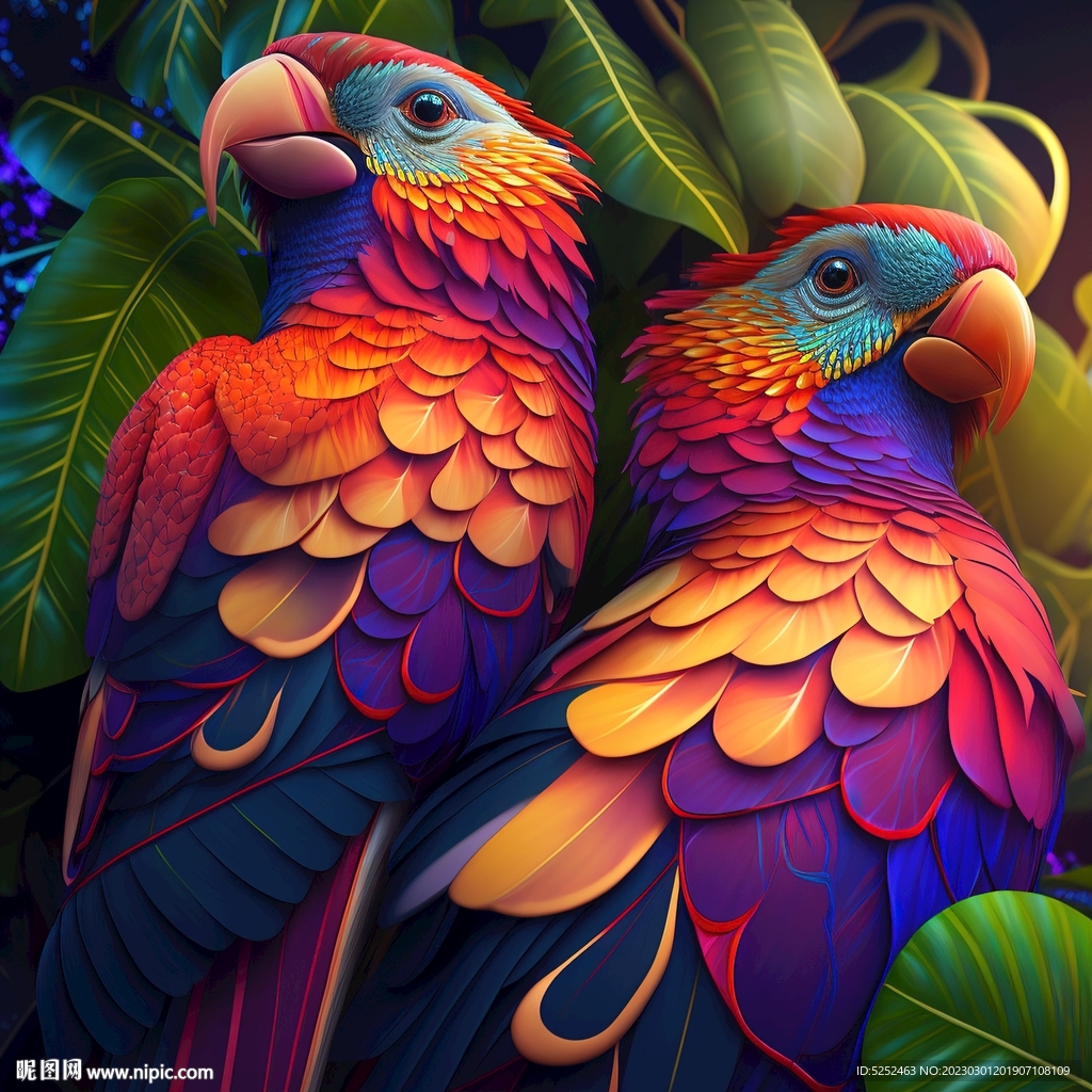 五彩羽毛的鸟儿