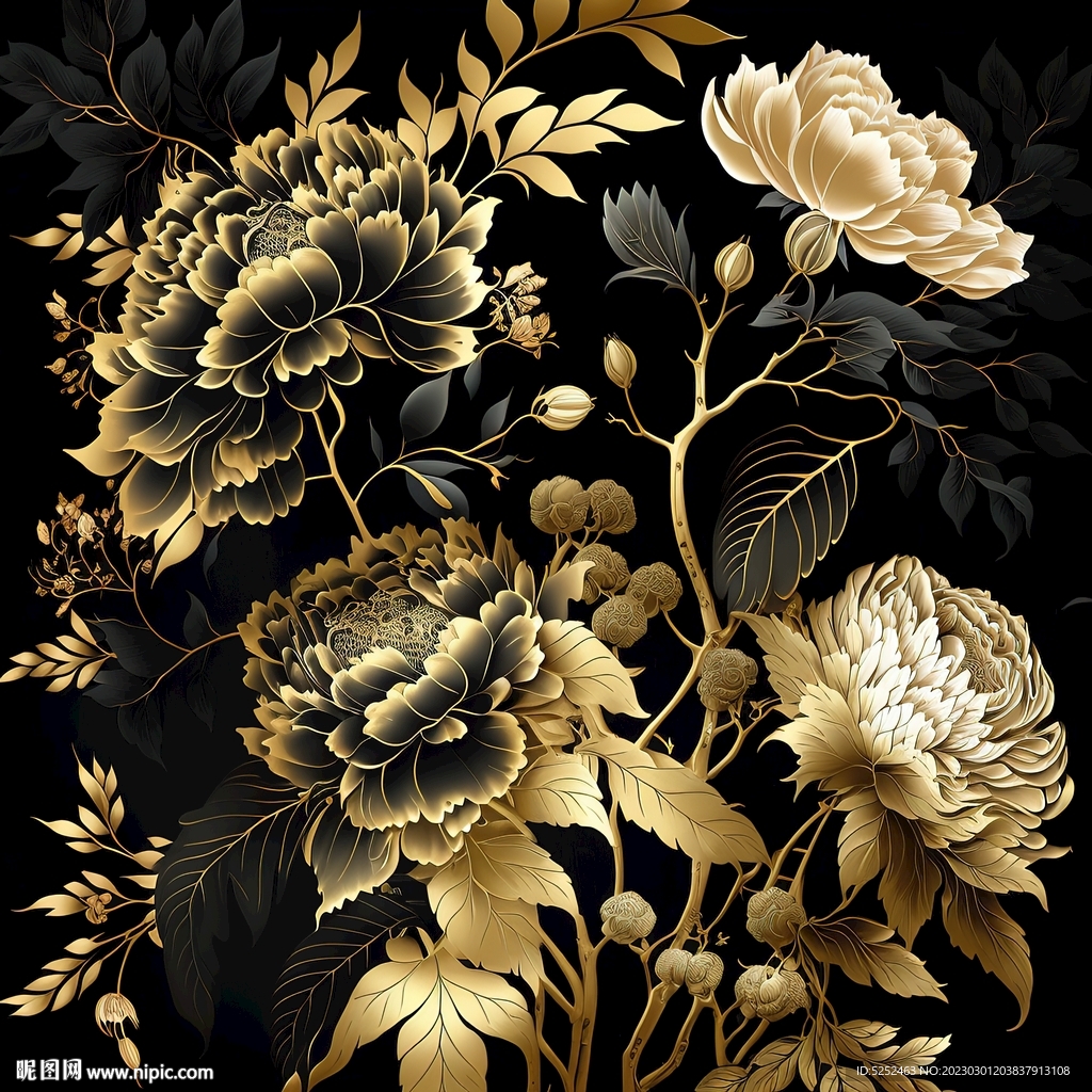 金色牡丹花装饰