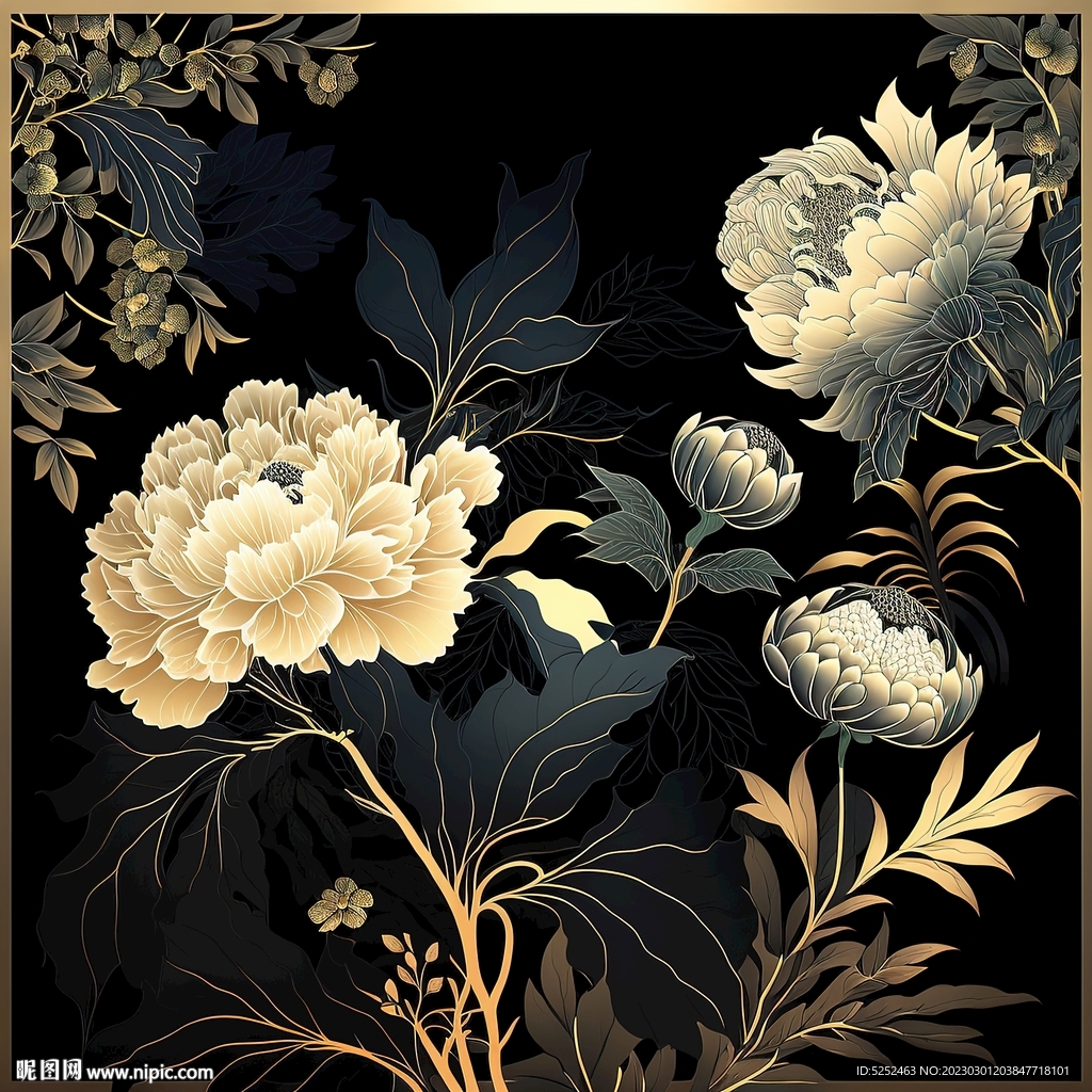 金色牡丹花装饰
