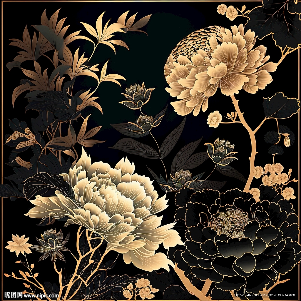 金色牡丹花装饰