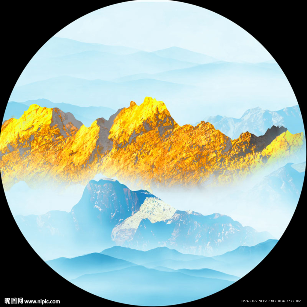 水墨山脉唯美圆形挂画装饰画