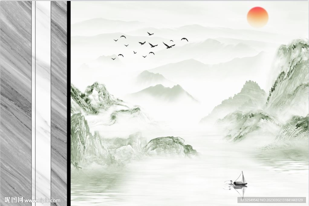 新中式水墨山水电视背景墙