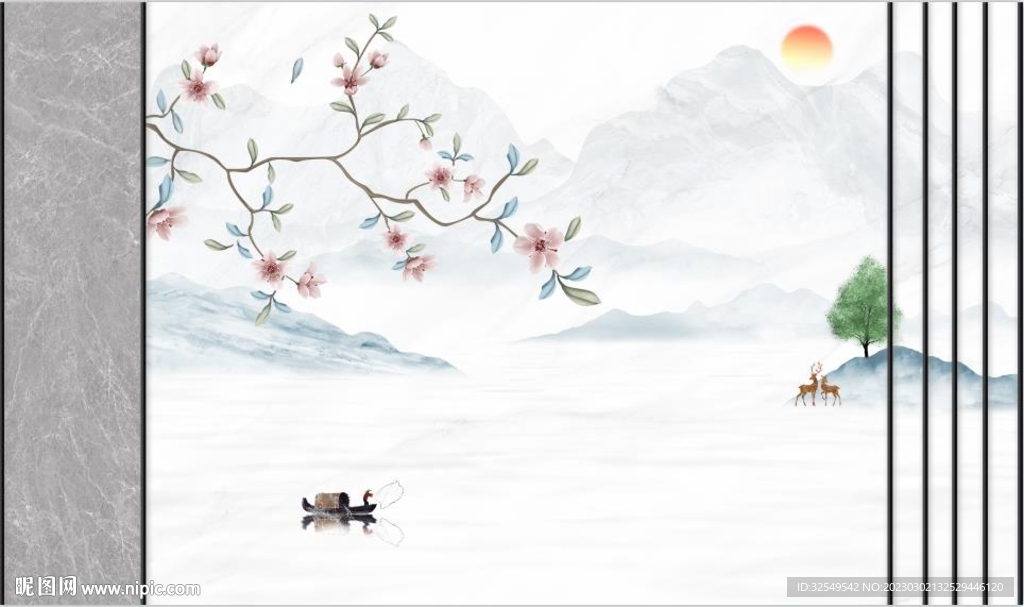 新中式水墨山水电视背景墙