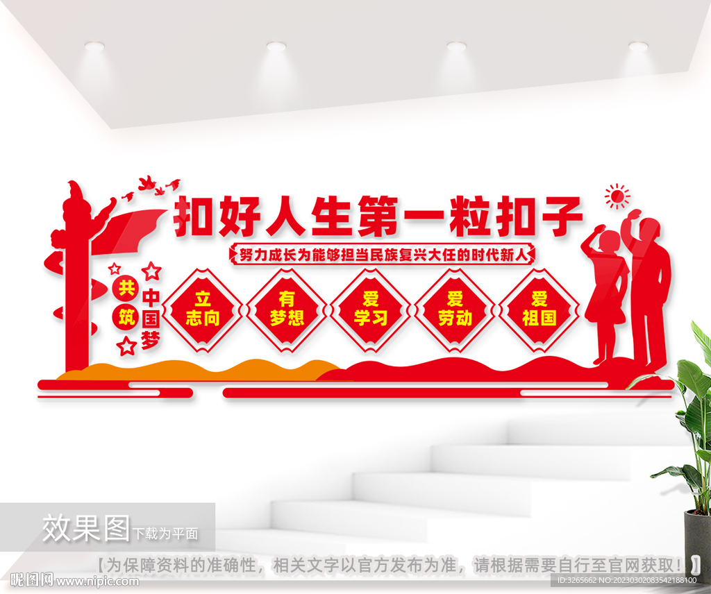 扣好人生第一粒扣子校园文化墙