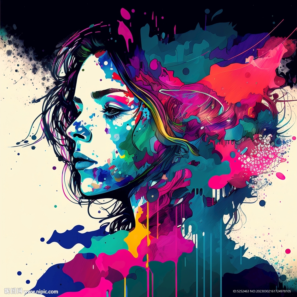喷溅墨水女头像