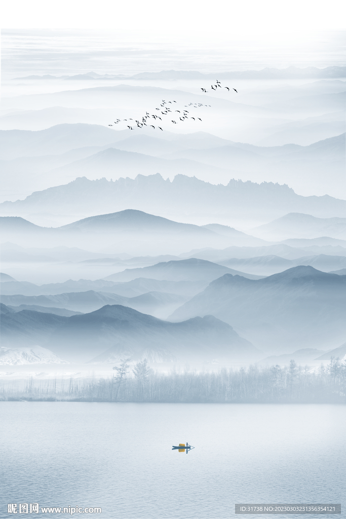 中式玄关水墨山水画