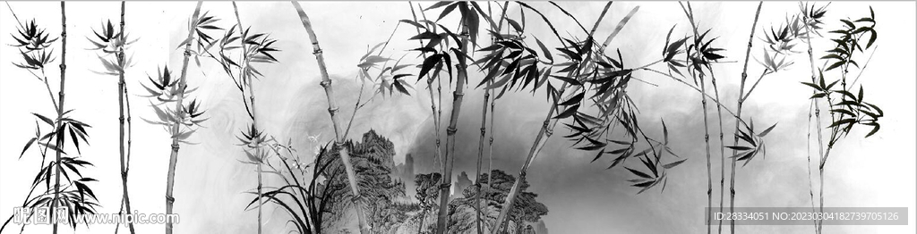 新中式水墨竹林风景背景墙壁画