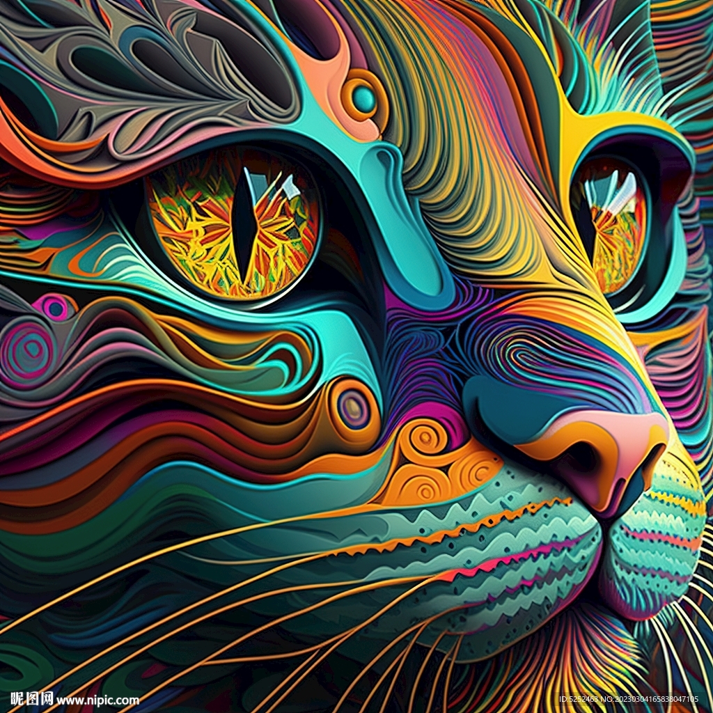手绘创意猫头