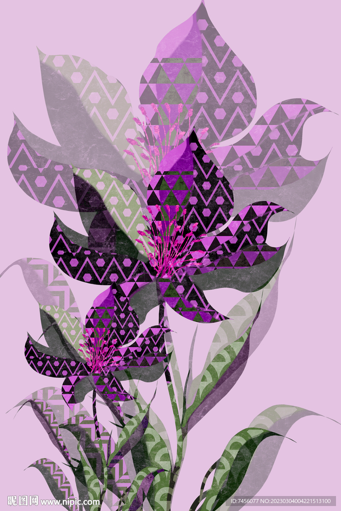 紫色花卉简约挂画装饰画