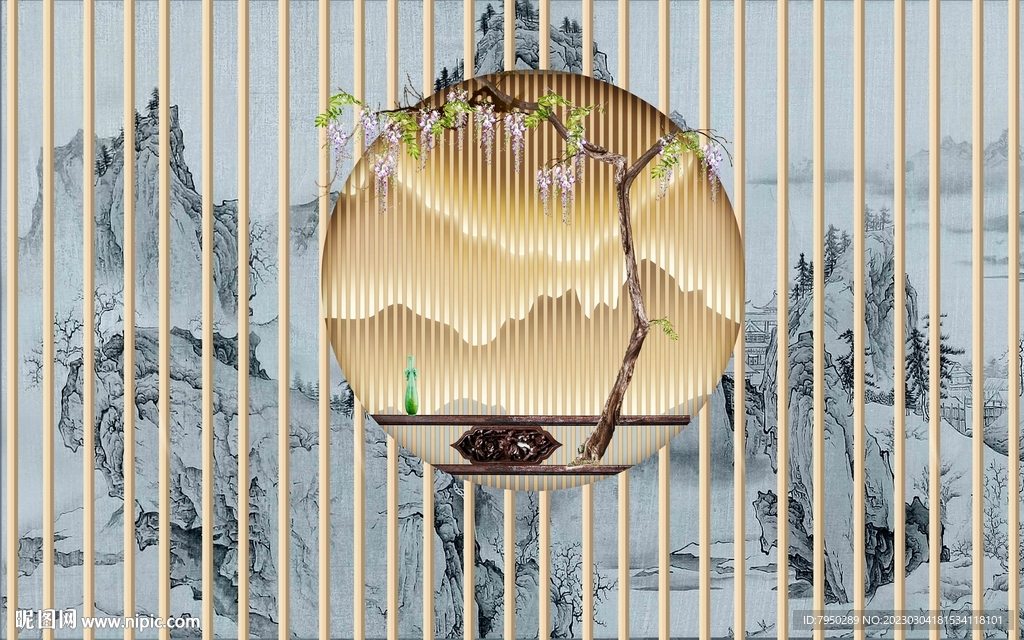 新中式背景墙 