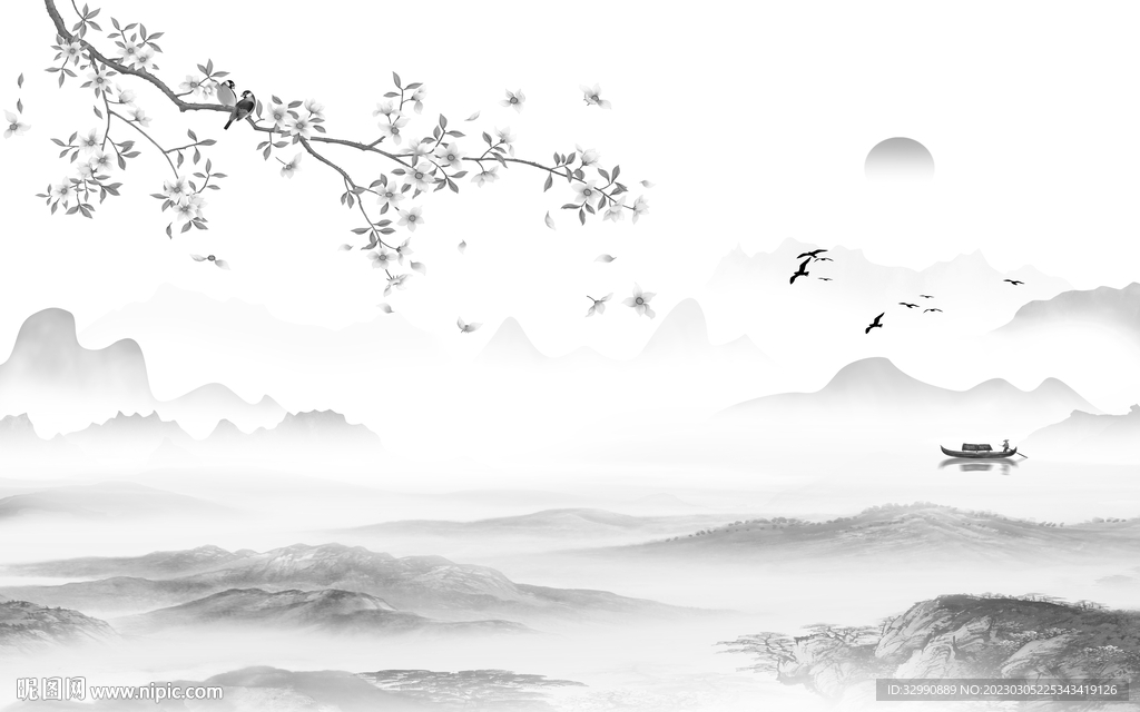 极简 灰色简意山水 Tif分层