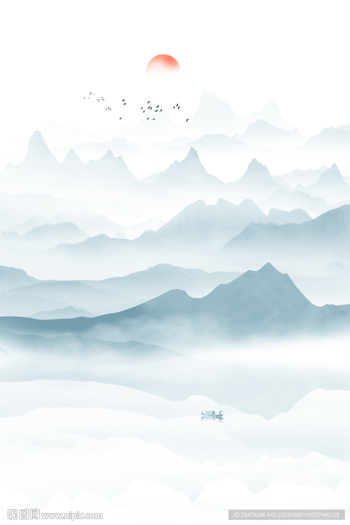 竖幅水墨画