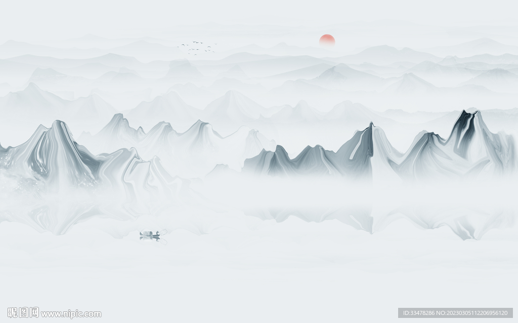 新中式石纹水墨山水画