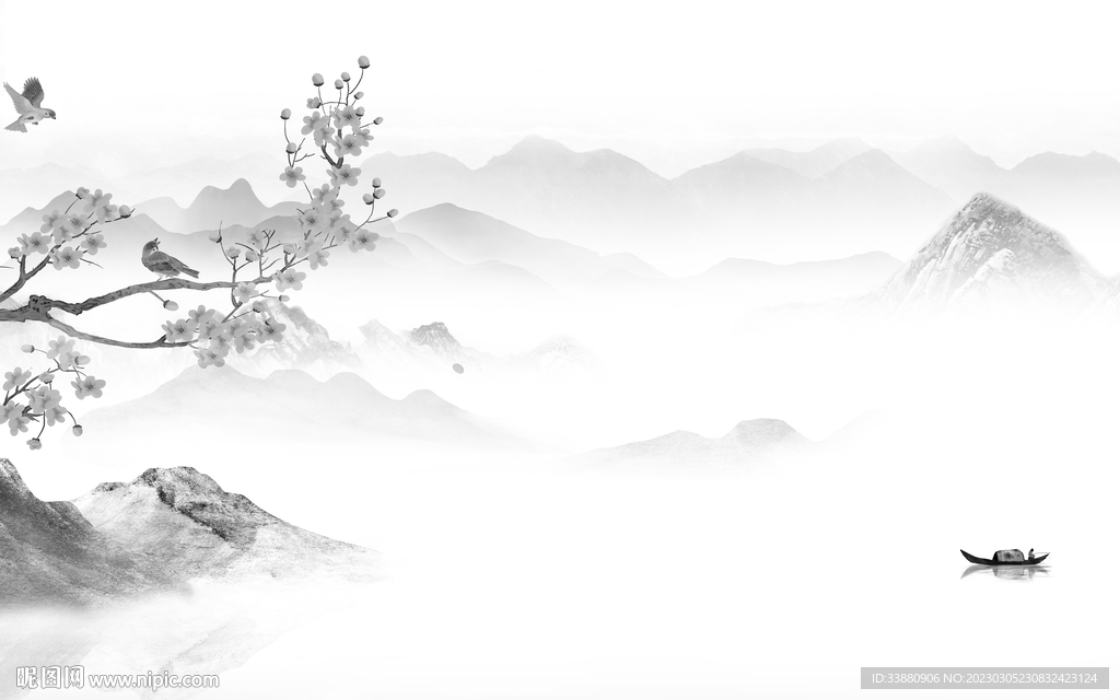 高雅 简意灰色山水 tif分层