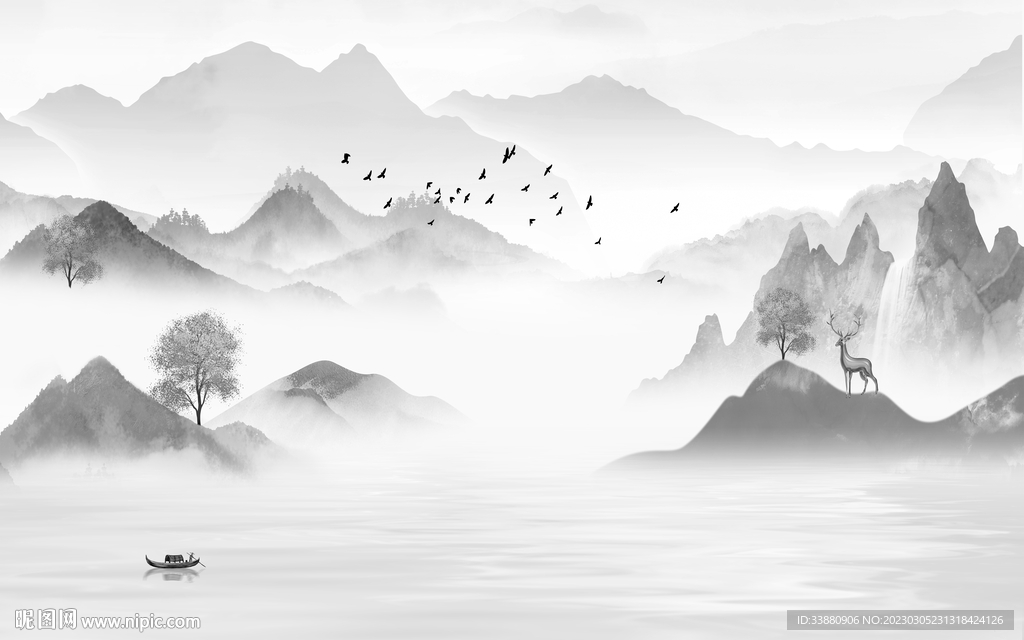 高档 简意灰色山水 tif分层