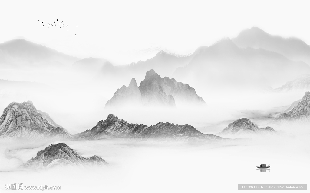 高清 简意灰色山水 tif分层