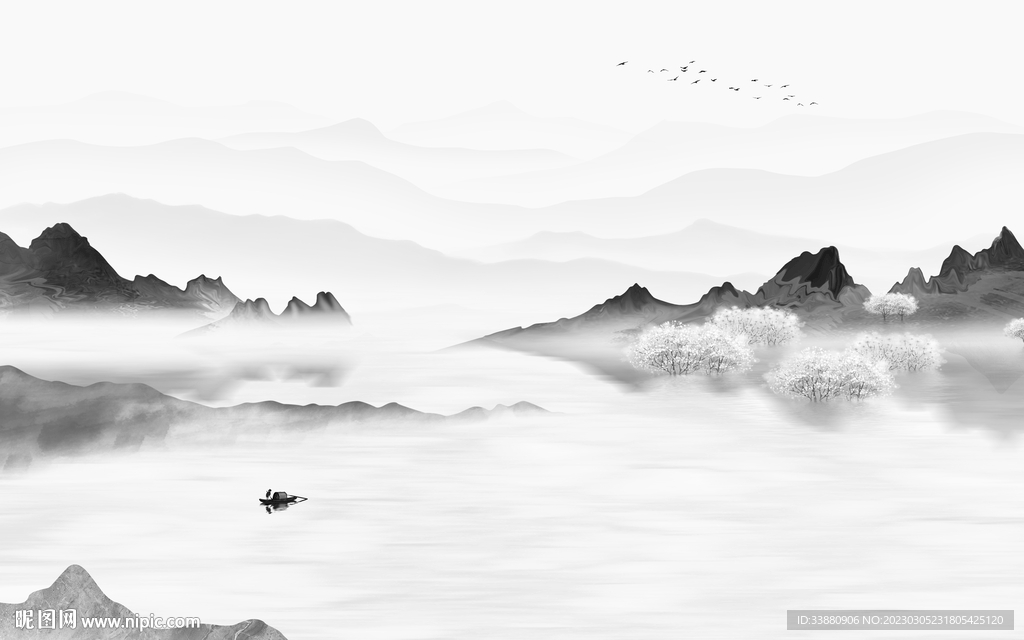 现代 简意灰色山水 tif分层