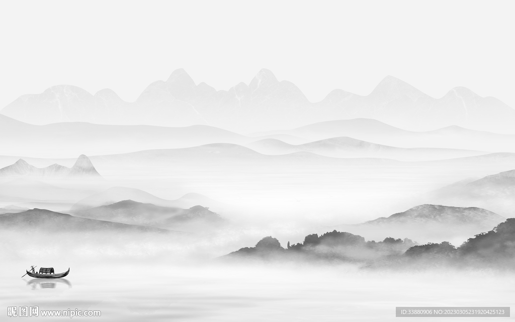 大气 简意灰色山水 tif分层