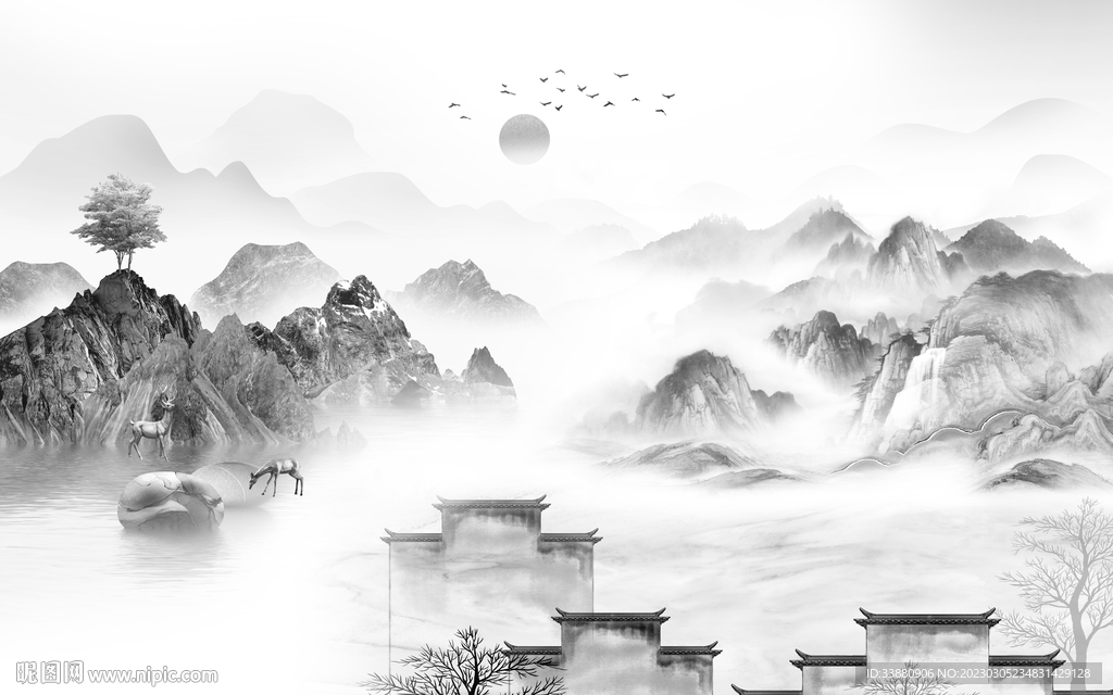 沙发 意境高端山水 tif分层