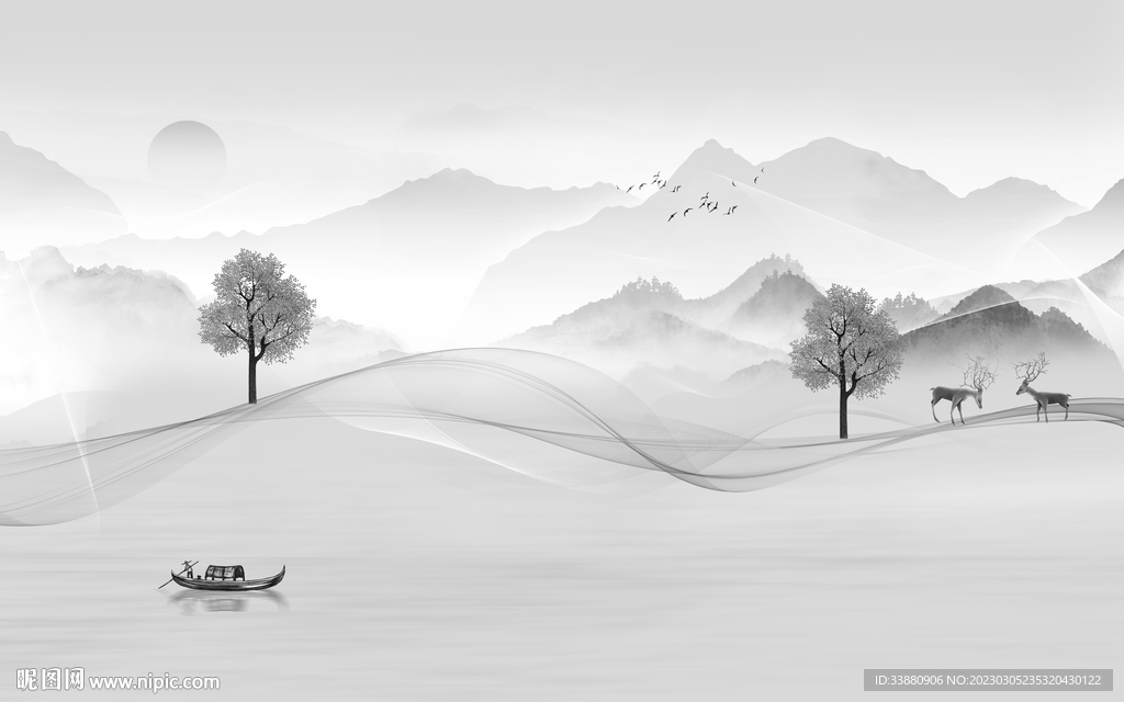 新品 意境高端山水 tif分层