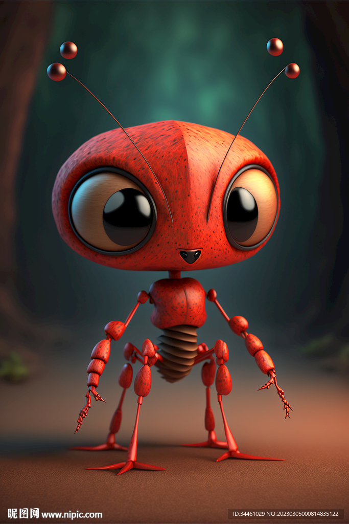 红色可爱小蚂蚁3D渲染效果