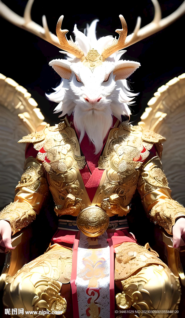 白羊造型的龙王穿着金色盔甲