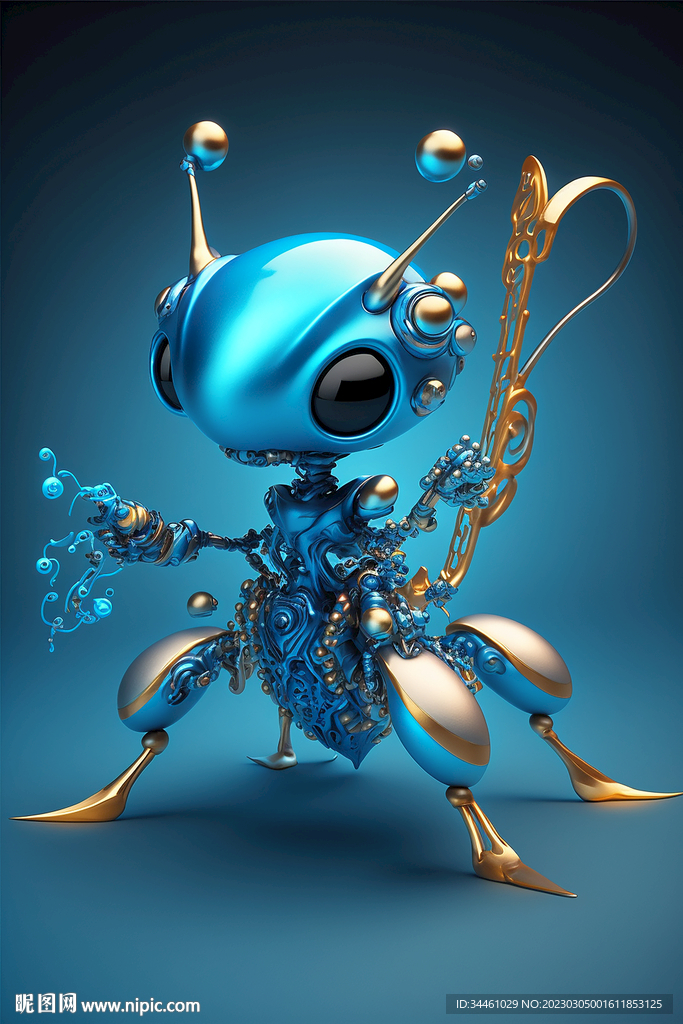 蓝色可爱卡通机械蚂蚁