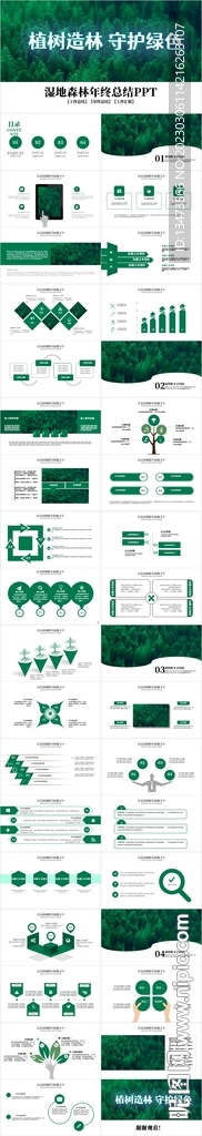 绿色清新植树造林工作汇报PPT