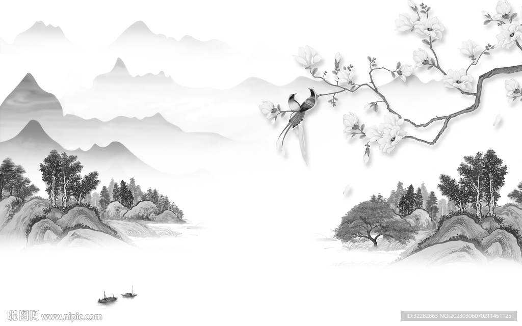 极简 新中式灰色画 tIF分层