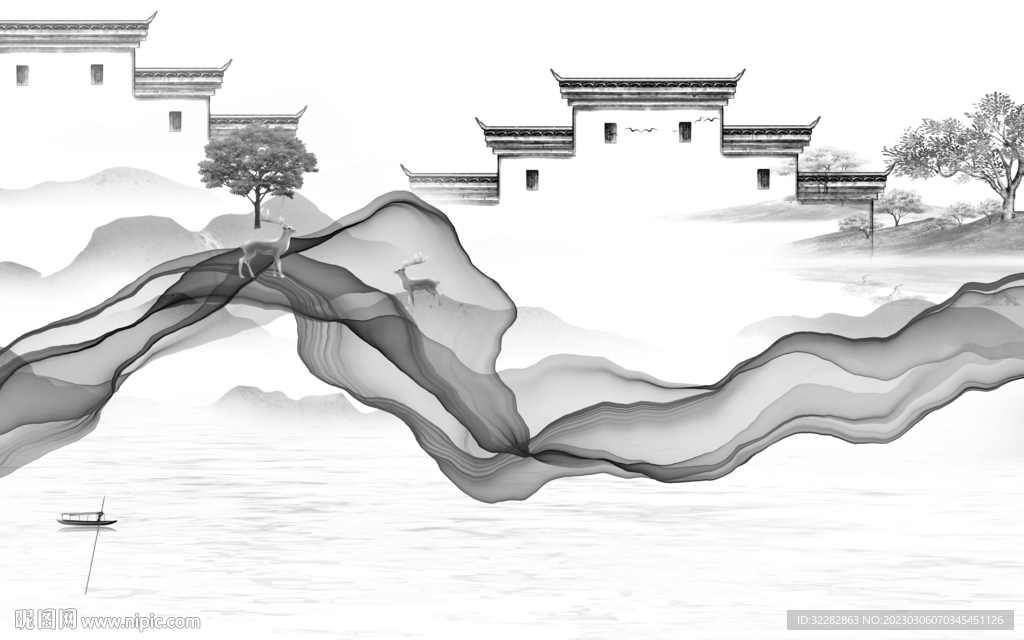 新款 新中式灰色画 tIF分层