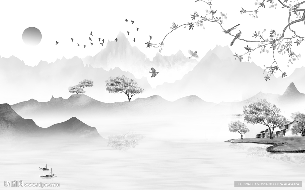 豪华 简奢灰色山水 tIF分层