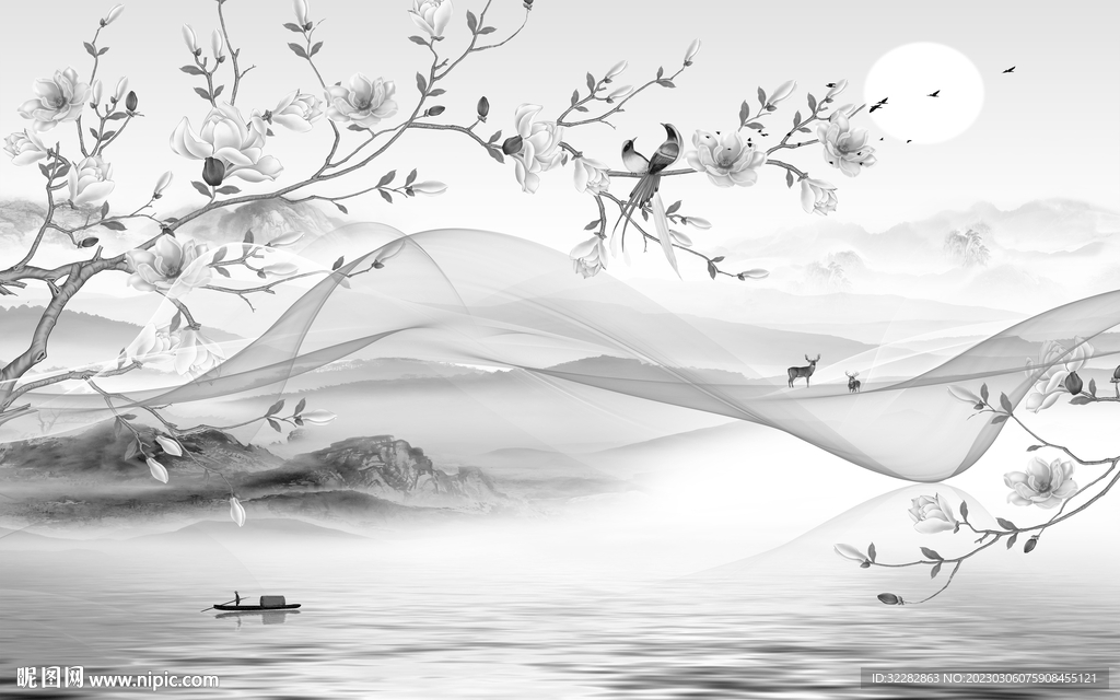 高端 简奢灰色山水 tIF分层