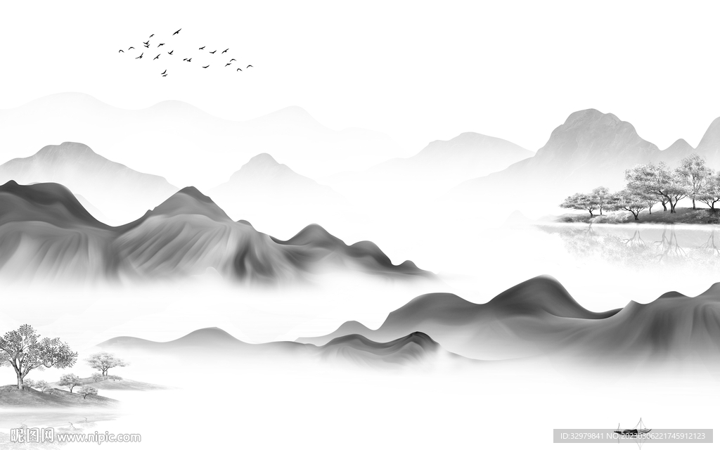 爆款 中式简意山水 tiF分层