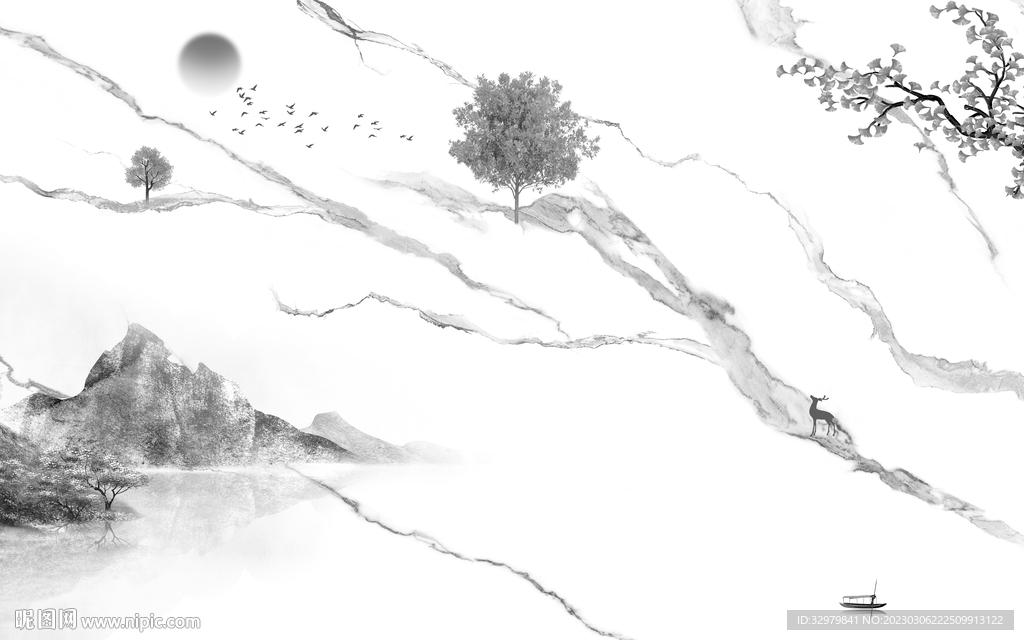 简约 中式简意山水 tiF分层