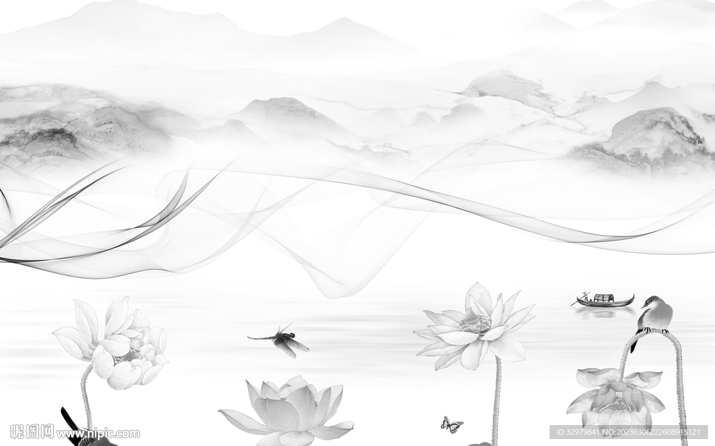 高清 中式简意山水 tiF分层