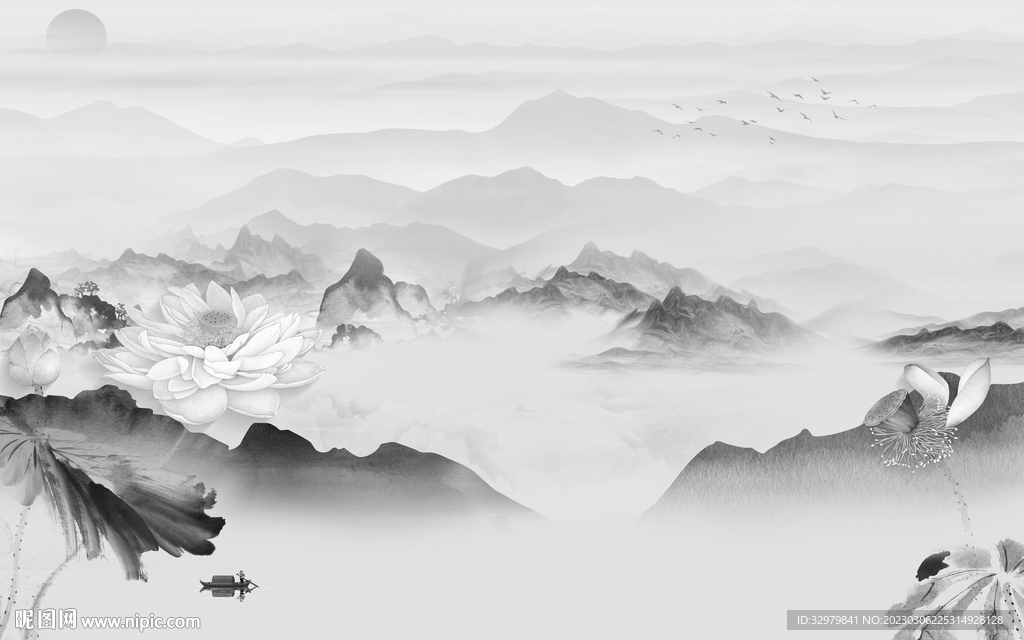 高端 热门灰色山水 tiF分层