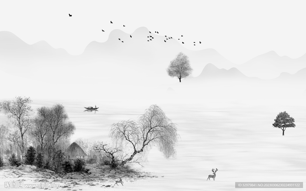 简约 热门灰色山水 tiF分层