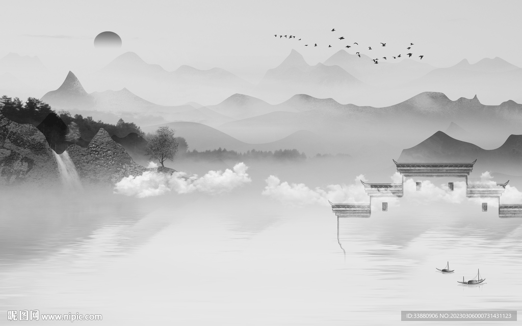 简约 意境高端山水 tif分层