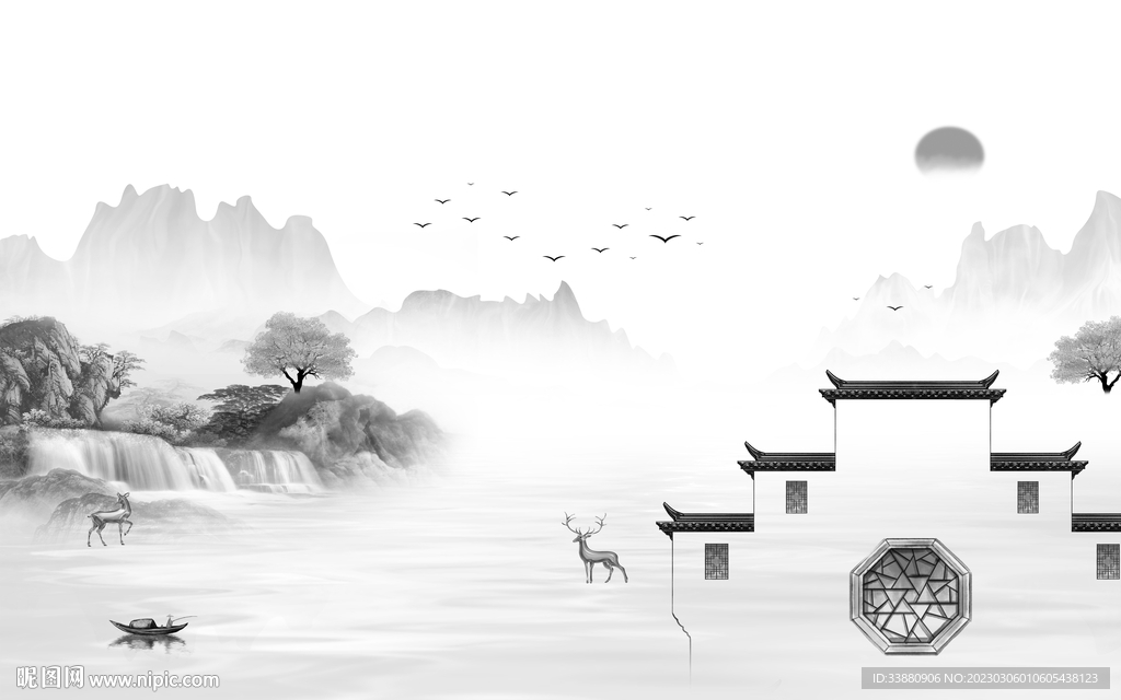 电视 灰色高雅山水 tif分层