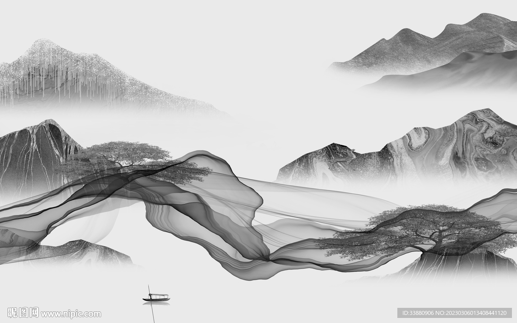 客厅 爆款中式山水 tif分层