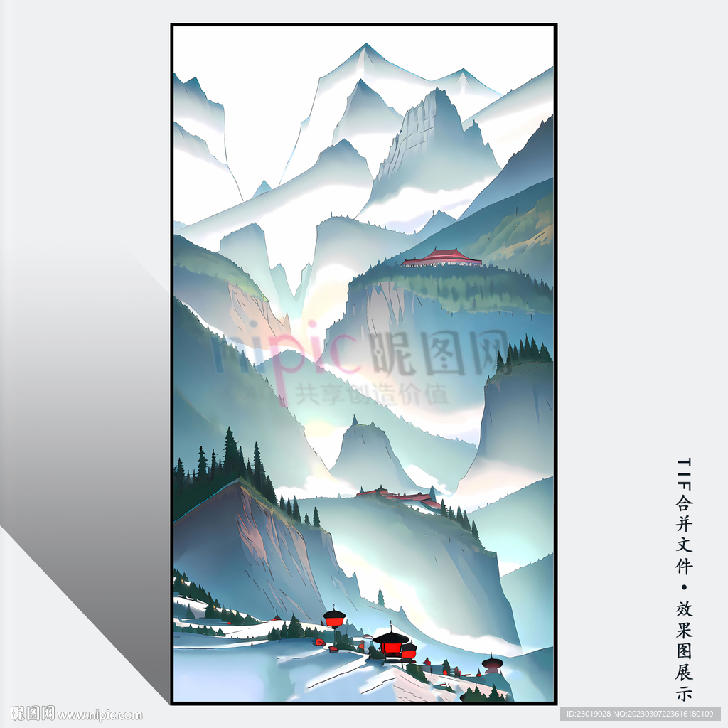 新中式玄关山水画