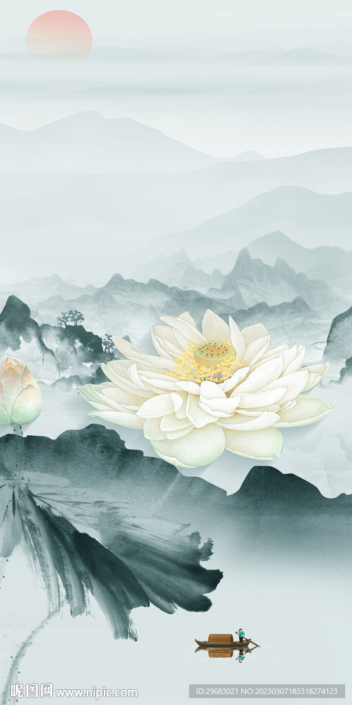 荷花 简意山水玄关 tIF分层