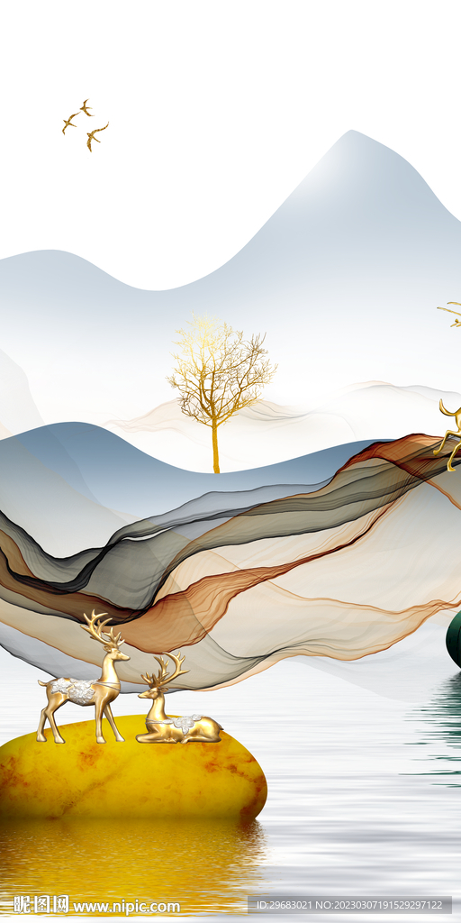 轻奢 玄关简意山水 tIf分层