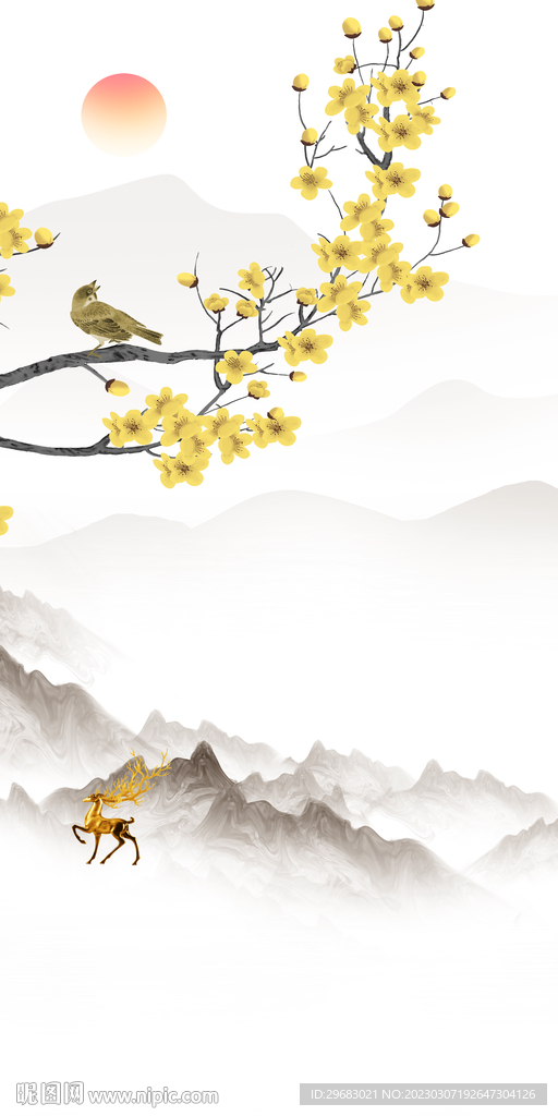 银杏 玄关简意山水 tIf分层