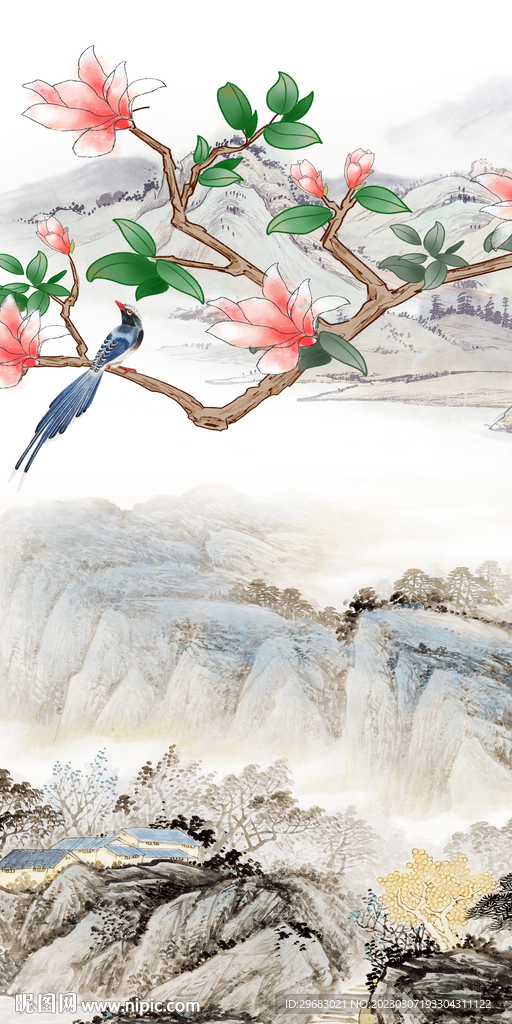 高清 玄关简意山水 tIf分层